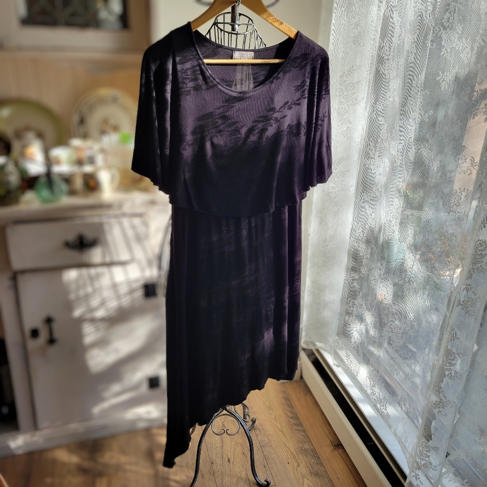 Black Asymmetrical Minimalist Midi Dress With Cape Sleeves 🇨🇦 Canadian Brand